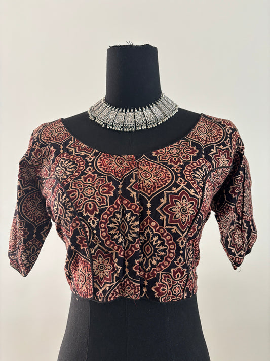 Readymade Cotton Saree Blouse - Ajrakh Print