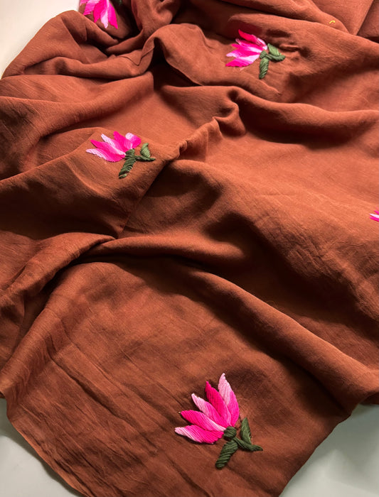 Bengal Mul Cotton - Lotus Embroidery