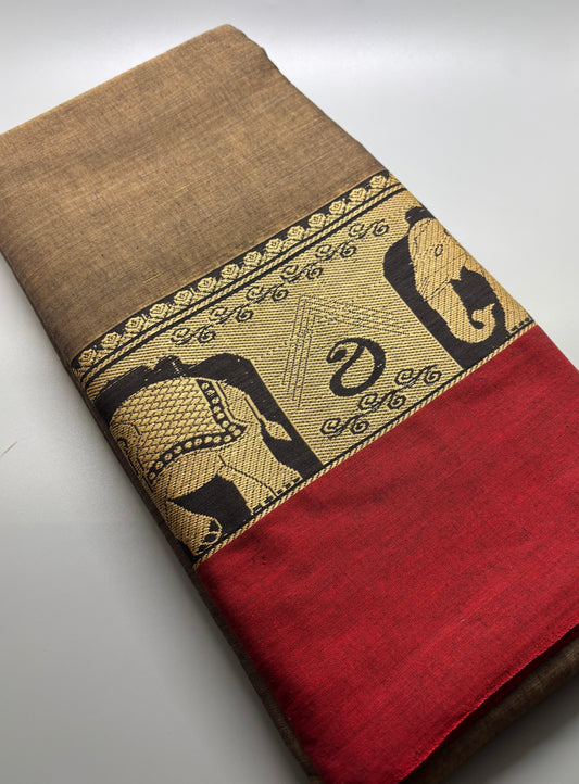 Narayanpet Cotton - Elephant Motif Border