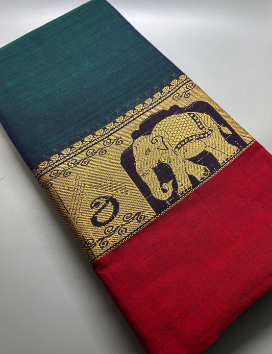 Narayanpet Cotton - Elephant Motif Border
