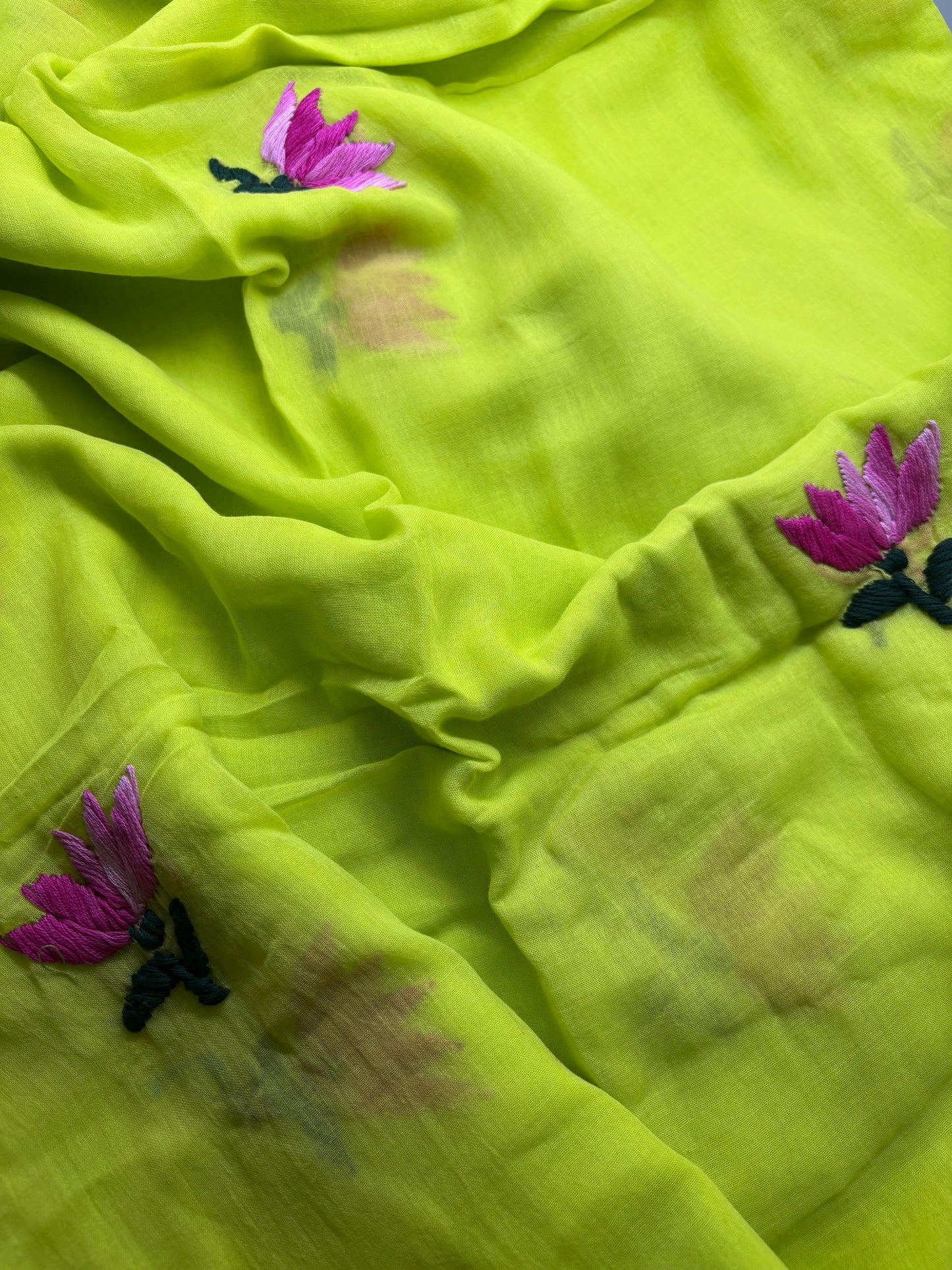 Bengal Mul Cotton - Lotus Embroidery