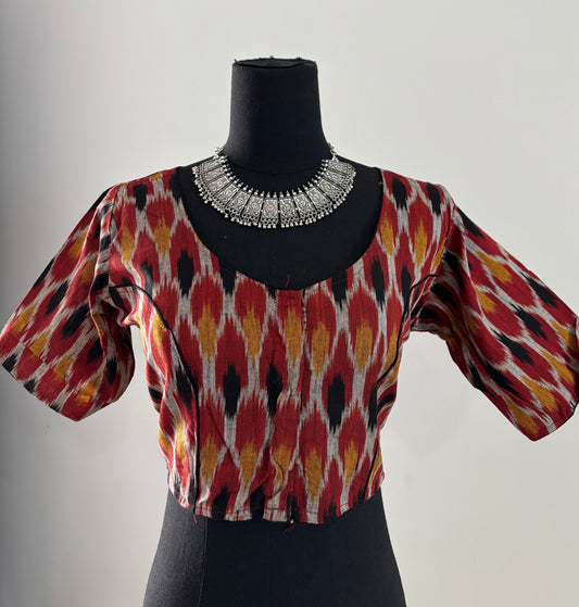 Readymade Cotton Saree Blouse - Ikat Print