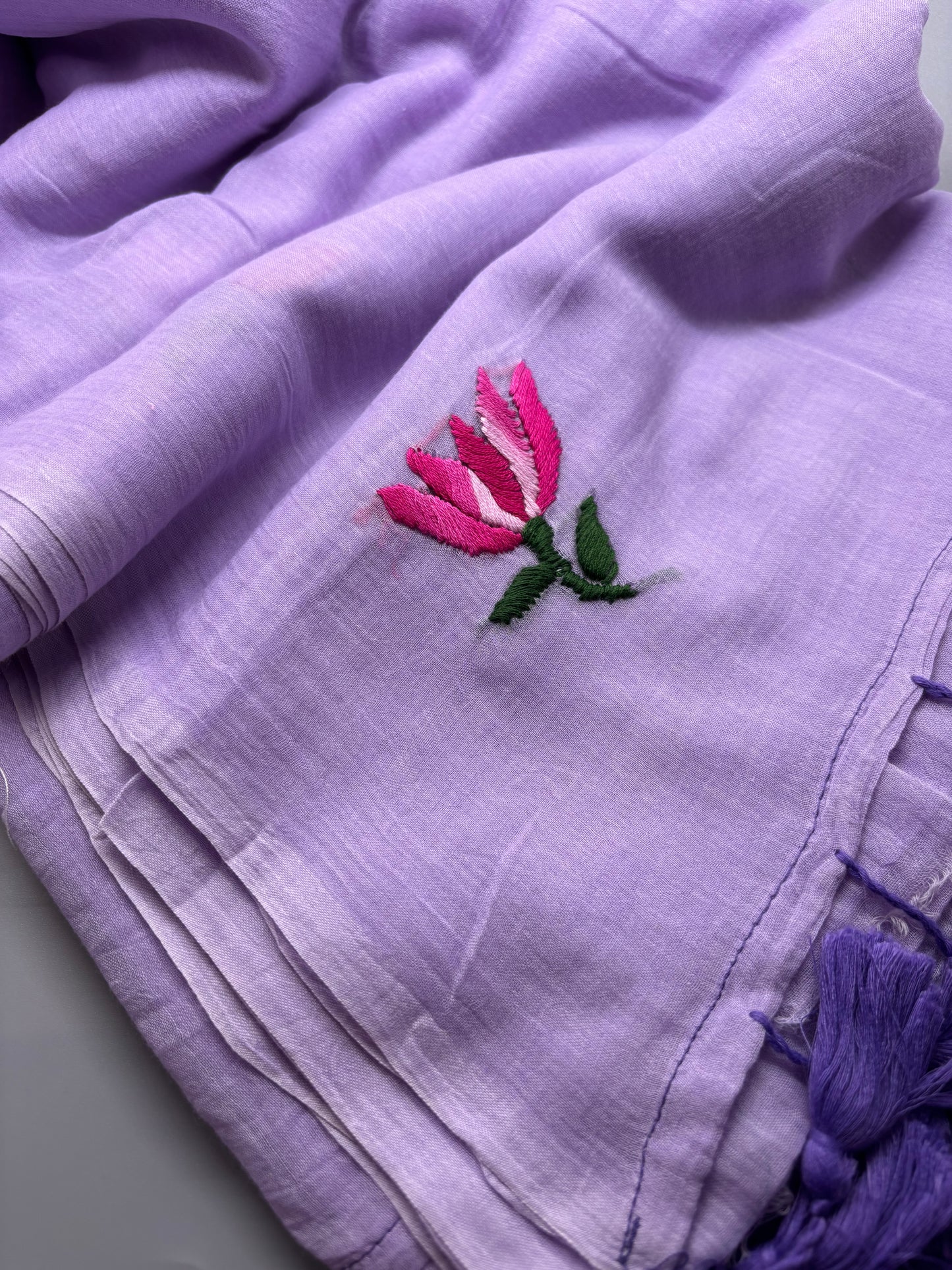 Bengal Mul Cotton - Lotus Embroidery