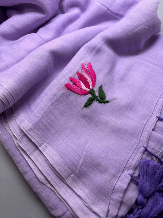 Bengal Mul Cotton - Lotus Embroidery