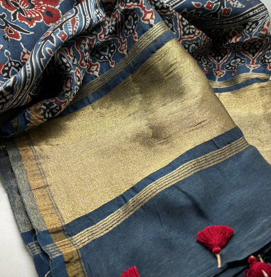 Ajrakh Hand Block Stoles - Chanderi Silk