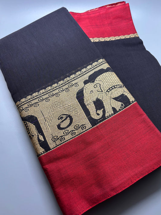 Narayanpet Cotton - Elephant Motif Border