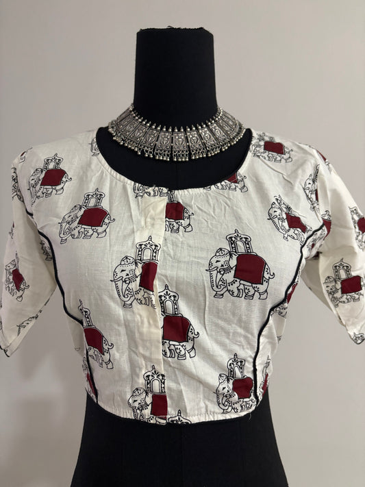 Readymade Cotton Saree Blouse - Ajrakh Print