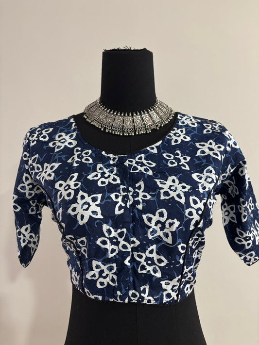Readymade Cotton Saree Blouse - Ajrakh Print