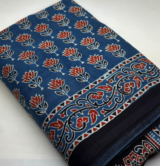 Ajrakh Hand Block Pure Cotton Saree