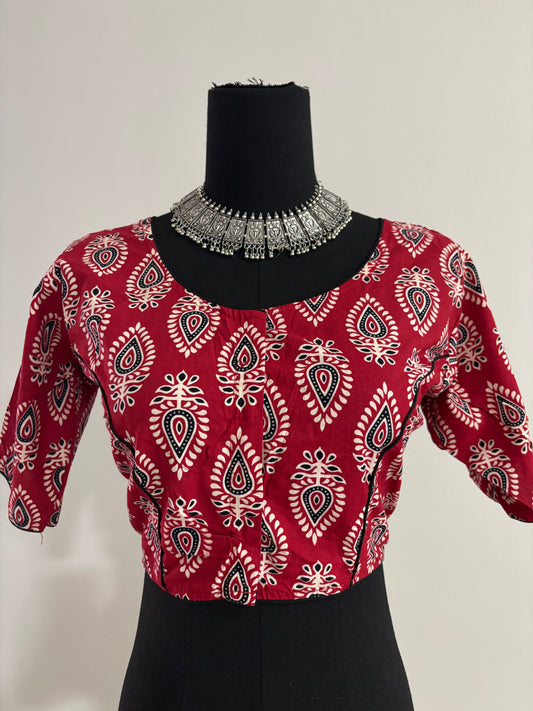 Readymade Cotton Saree Blouse - Ajrakh Print