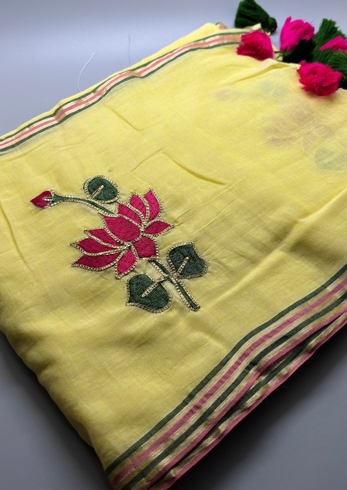 Bengal Mul Cotton - Lotus Embroidery