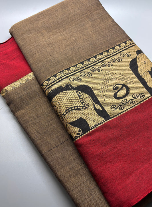 Narayanpet Cotton - Elephant Motif Border