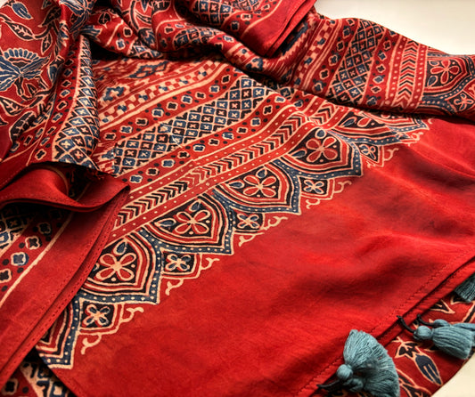 Ajrakh Hand Block Stoles - Modal Silk