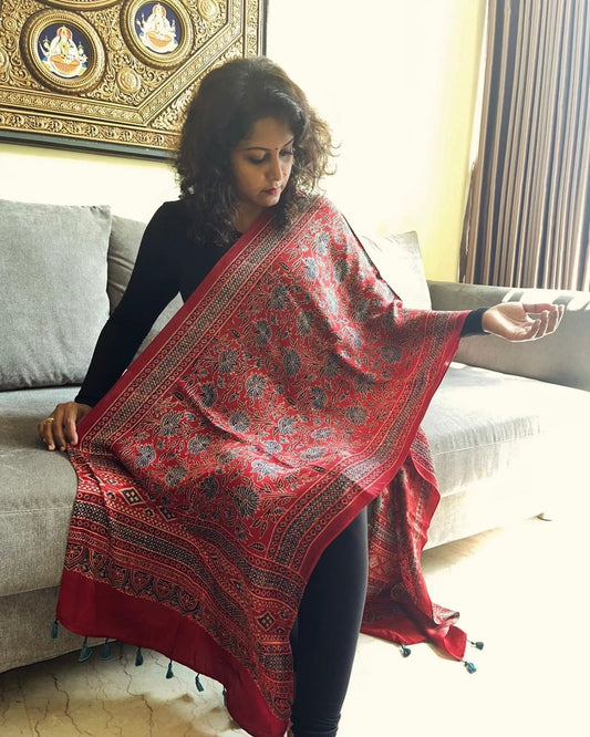 Ajrakh Hand Block Stoles - Modal Silk