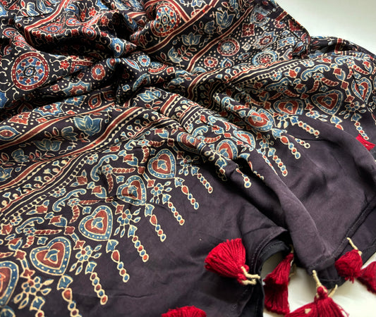 Ajrakh Hand Block Stoles - Modal Silk