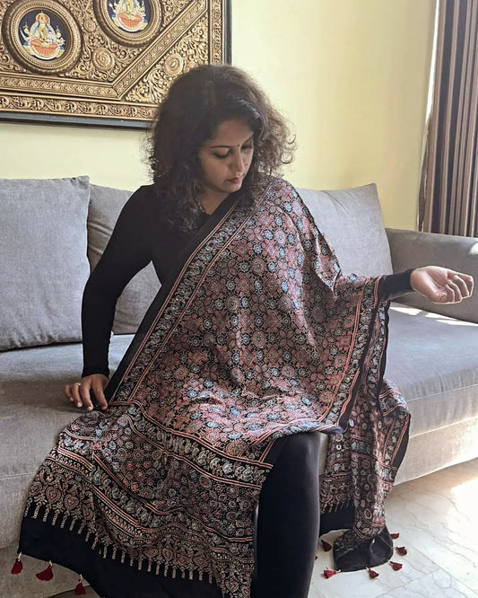 Ajrakh Hand Block Stoles - Modal Silk