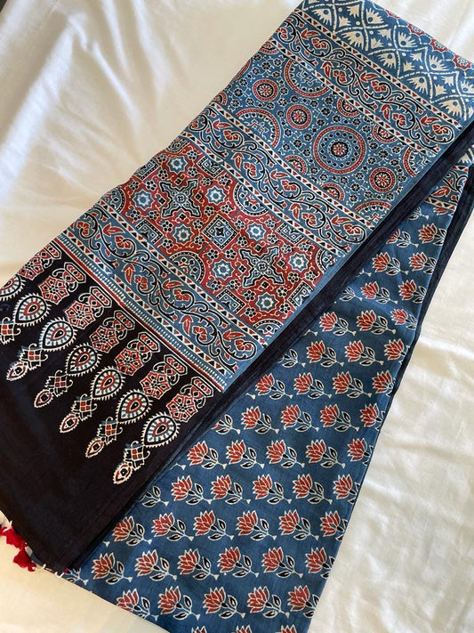Ajrakh Hand Block Pure Cotton Saree
