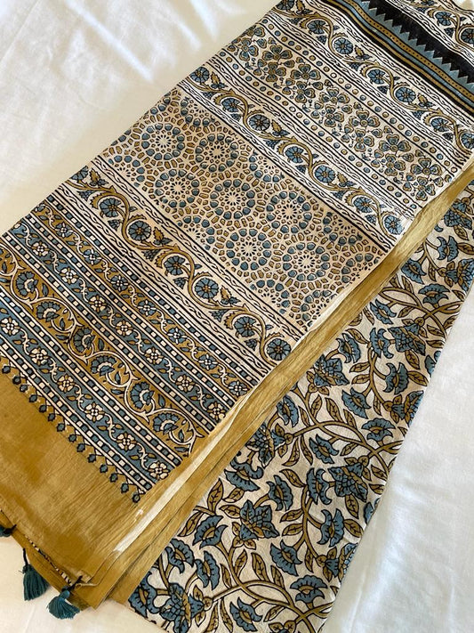 Ajrakh Hand Block Pure Cotton Saree