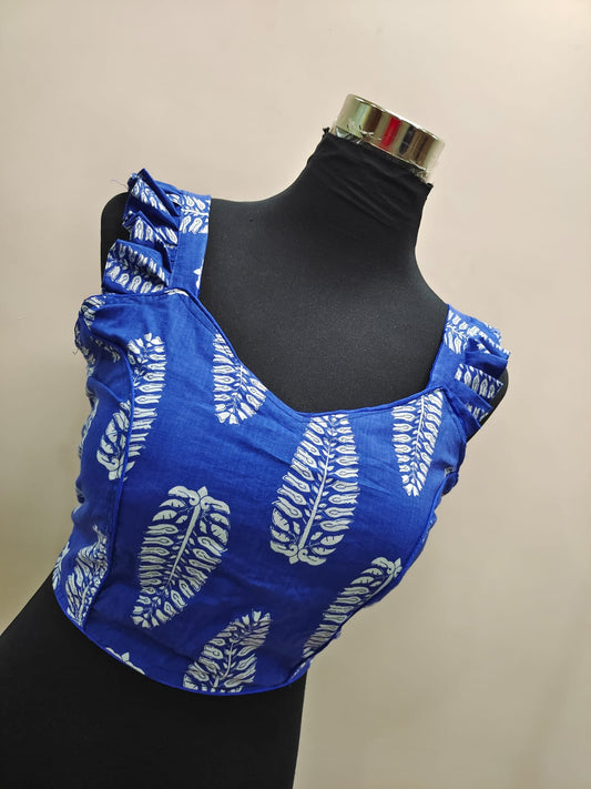 Readymade Cotton Saree Blouse - Ajrakh Print