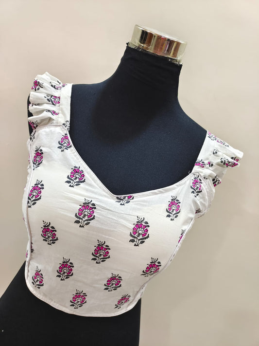 Readymade Cotton Saree Blouse - Ajrakh Print